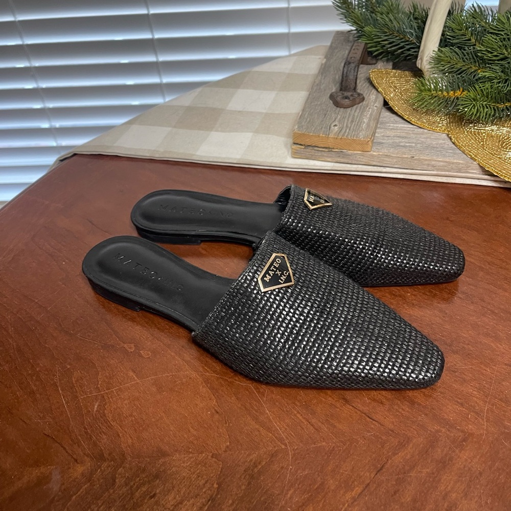 MATEO BY INC  Woven Goring Square Toe Slip On Mules